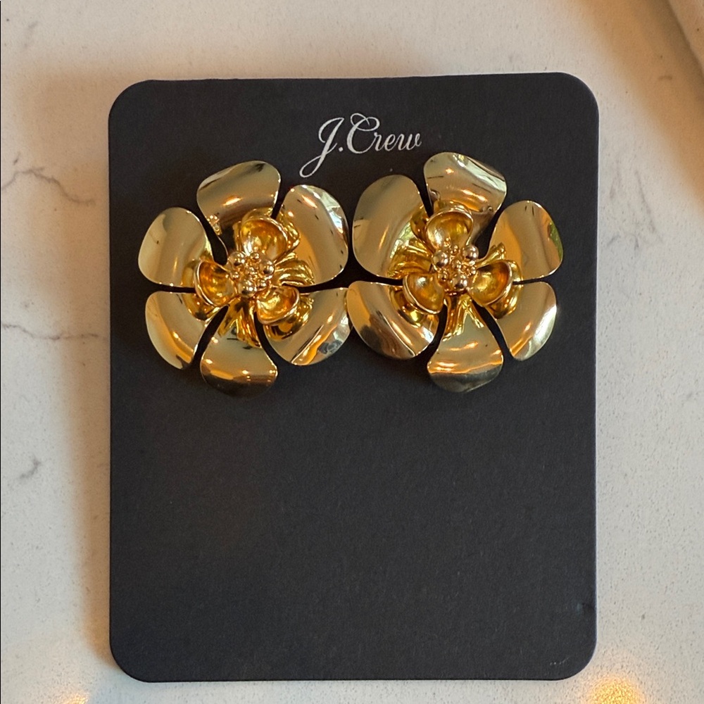 J. Crew Shiny Gold Floral Earrings